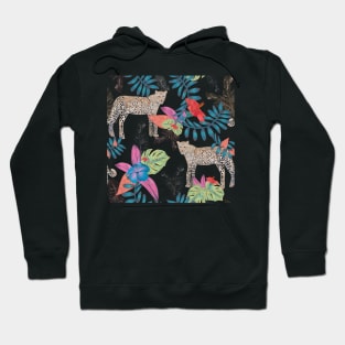 Leopard colorful tropical leaves, hibiscus artistic flower Hoodie